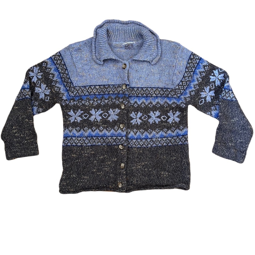 Vintage Wool Blue and Gray Patterned Cardigan